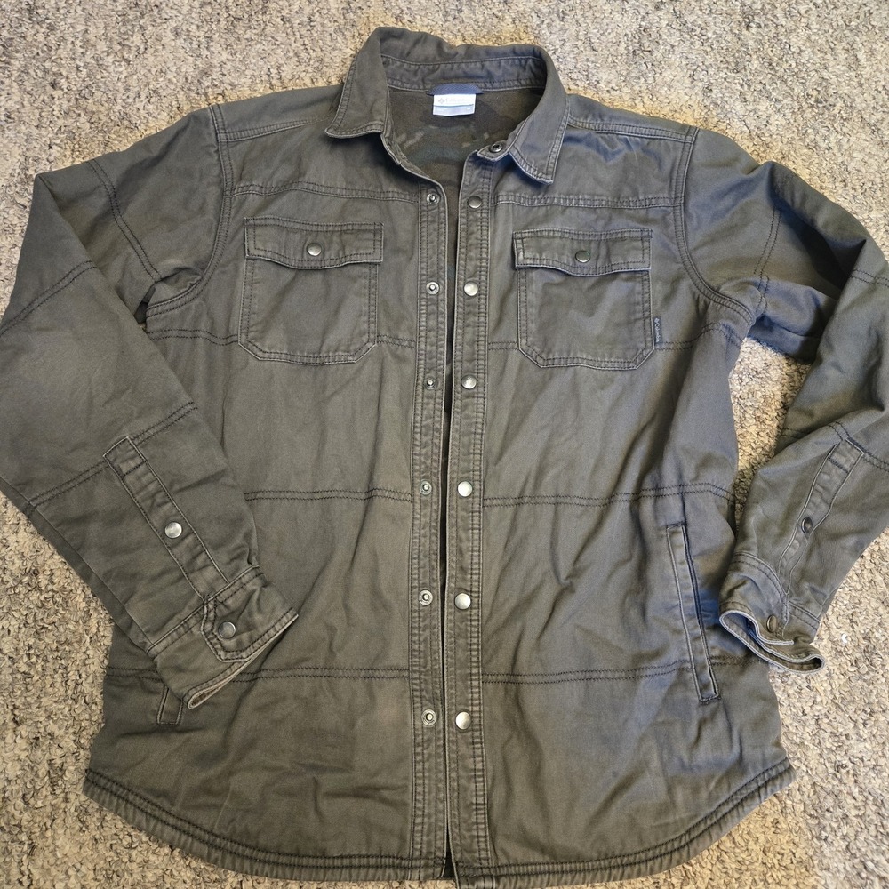 Columbia Camo Fleece Lined Barn Coat Mens M Olive Army Green Jacket